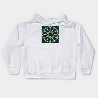 White Islamic Geometric Pattern Stars on Green Background Kids Hoodie